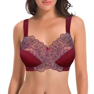 NEW Curve Muse Bra Red Plus Size 44D Minimizer Wire Free with Embroidery Lace